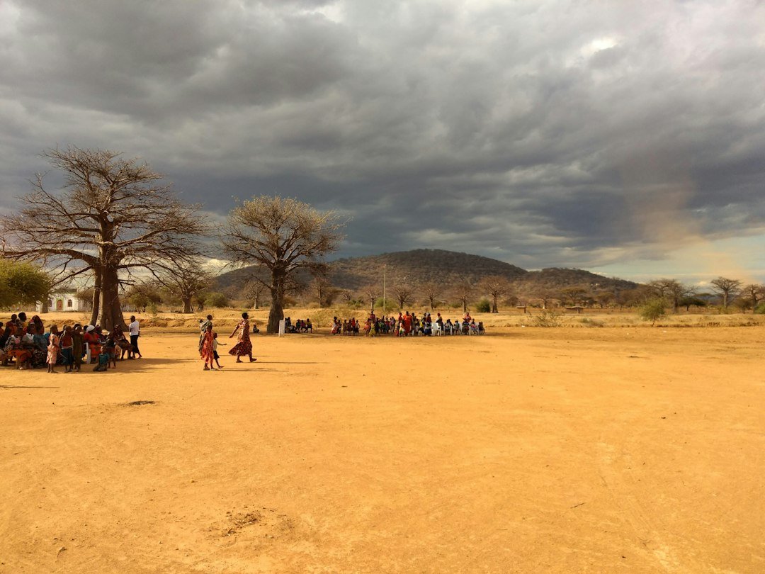 Community gathering beneath baobab trees — Olpopongi cultural day-trip illustration