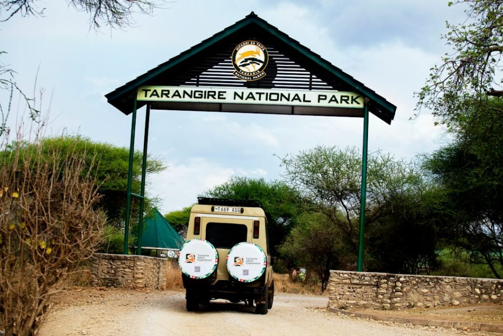 4x4 safari vehicle at Tarangire National Park entrance