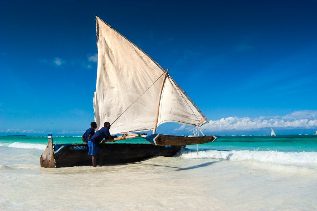 Traditional dhow boat by Matemwe beach in Zanzibar