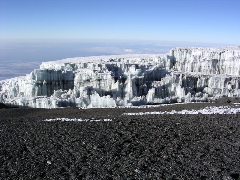 Ice formations on the summit slopes of Mount Kilimanjaro