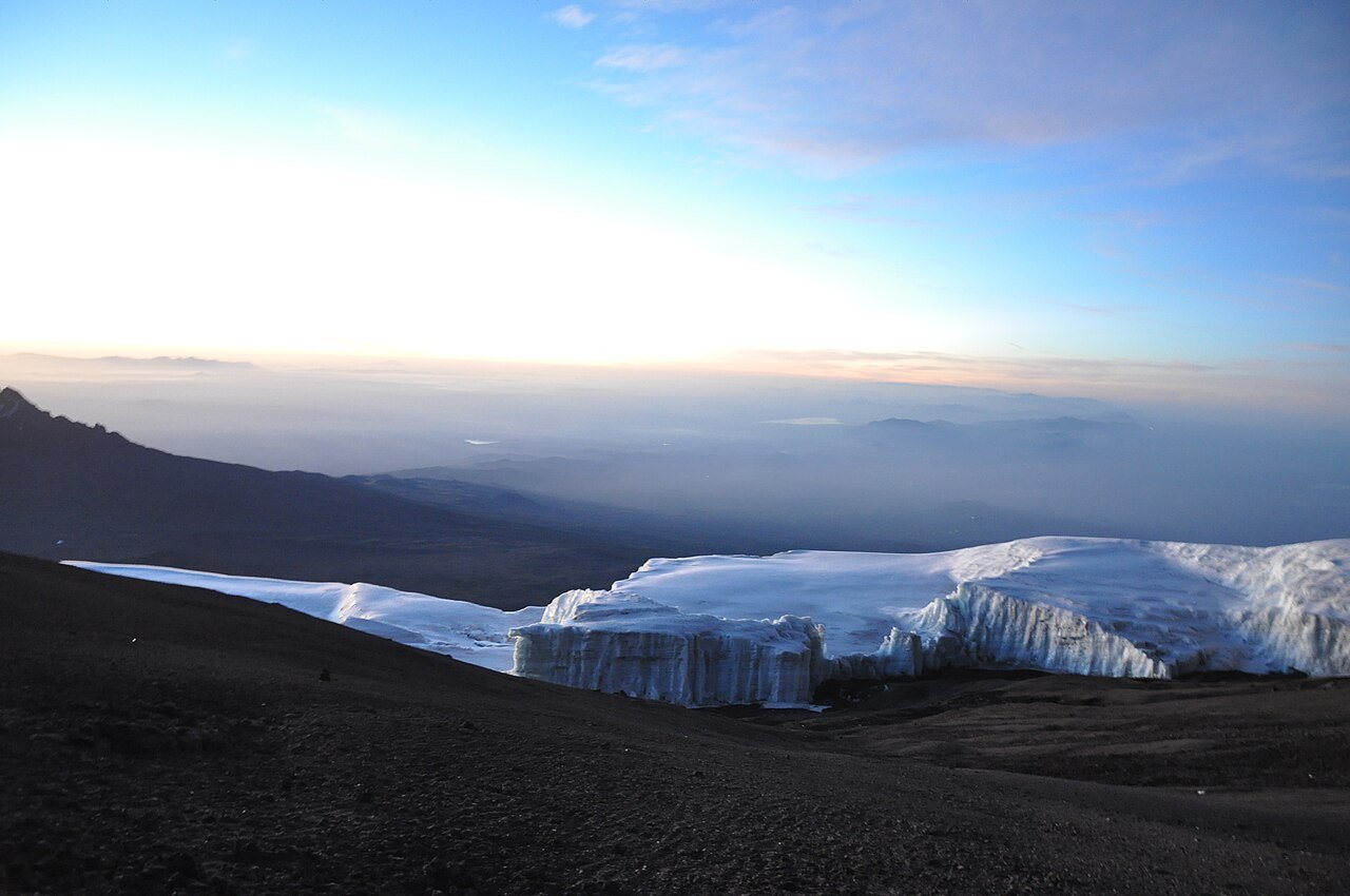 Morning light over Kilimanjaro’s glacier and rocky upper slopes