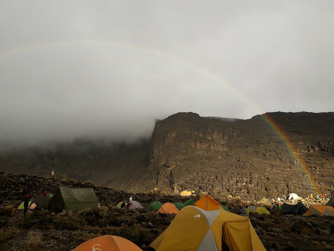 Rainbow above Barranco Camp and the Barranco Wall on Kilimanjaro