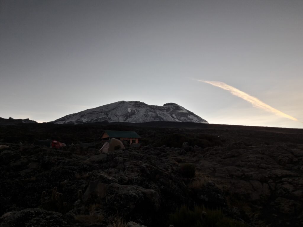 Sunrise over tents at Shira 1 Camp on Kilimanjaro